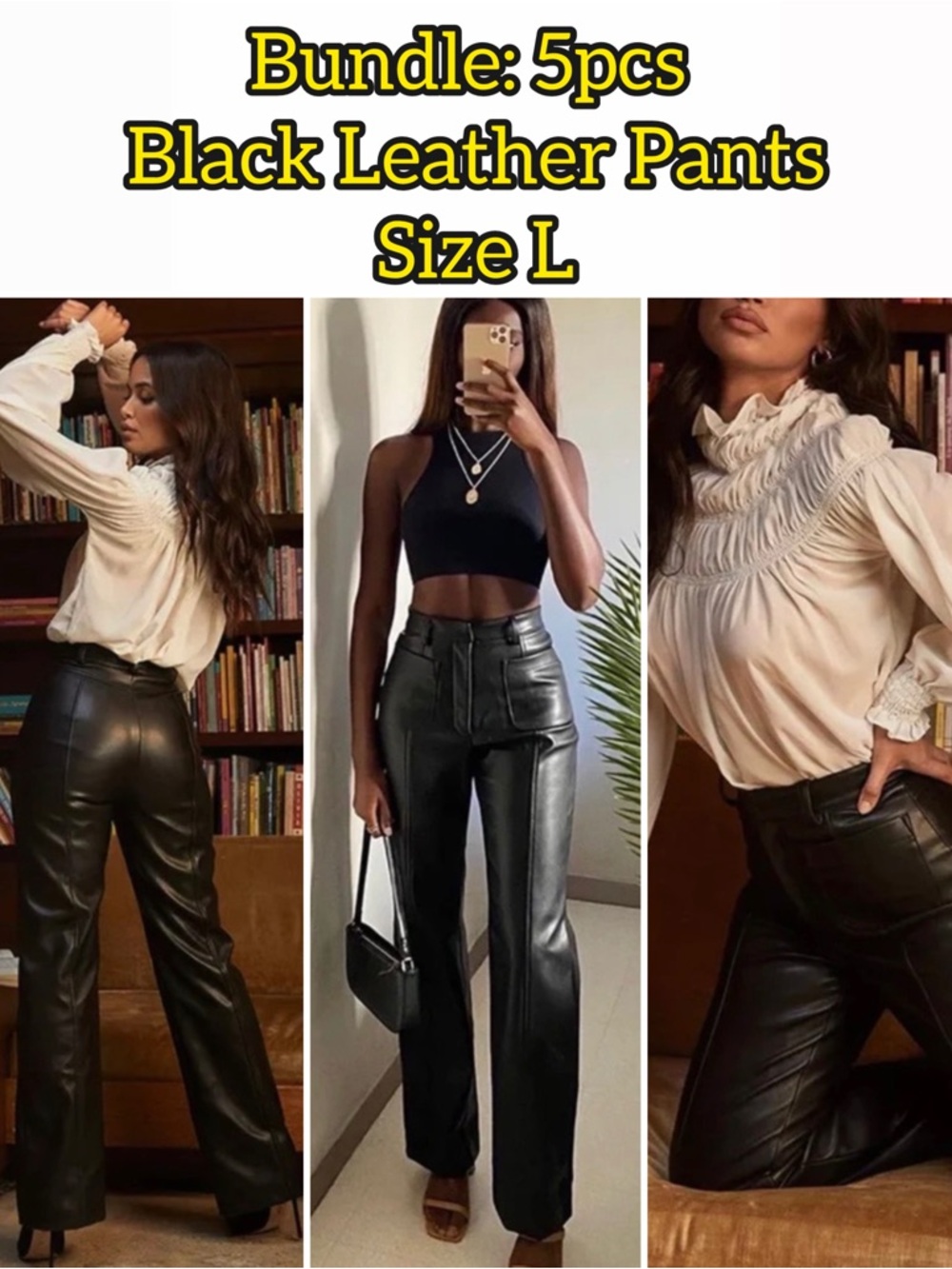 Black Faux Leather Wide-Leg Pants - Sleek High-Rise Style
